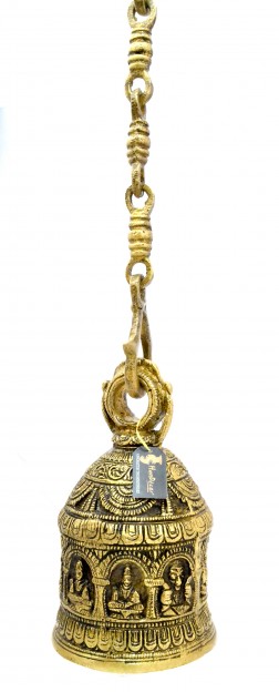 Ethnic Handcrafted Ganesha on Brass Hanging Bell - Antique Yellow