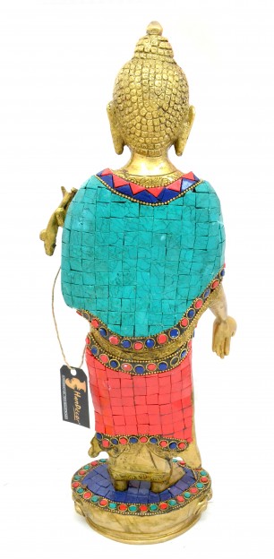 Buddha Standing Gemstone Brass Showpiece
