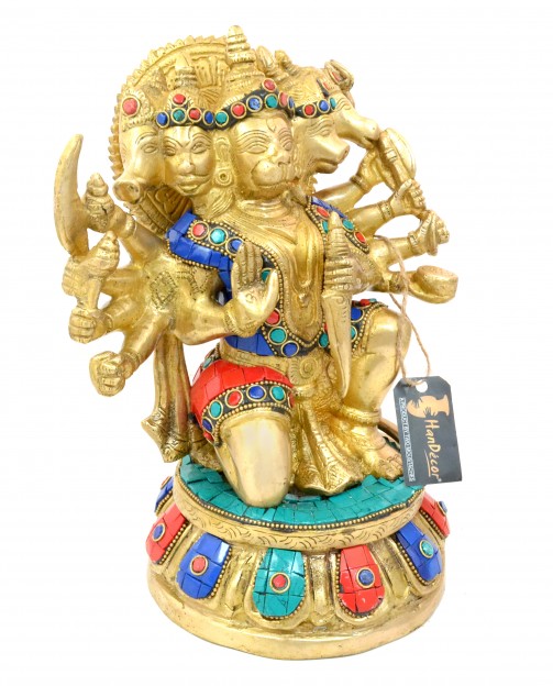 Panchmukhi Hanuman Gemstone Brass Showpiece