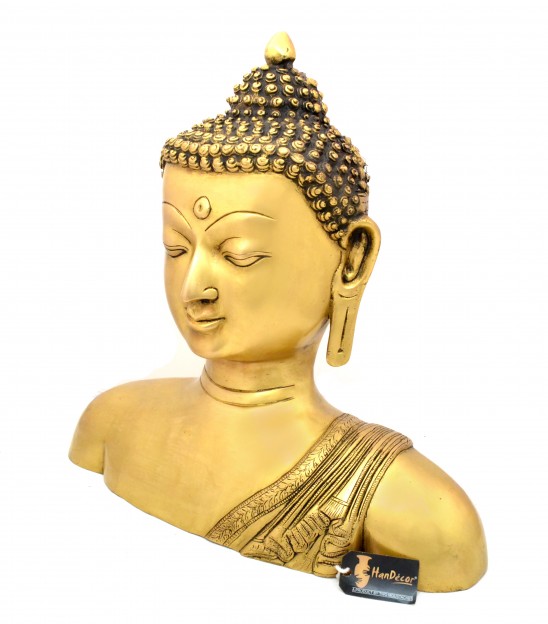 Brass Buddha Bust 14 Inches Showpiece