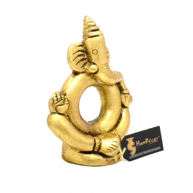 Ring Ganesha Antique Yellow Brass Showpiece