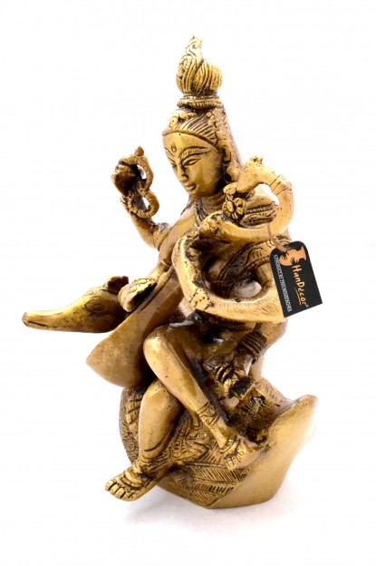 Brass Saraswati on Swan Statue