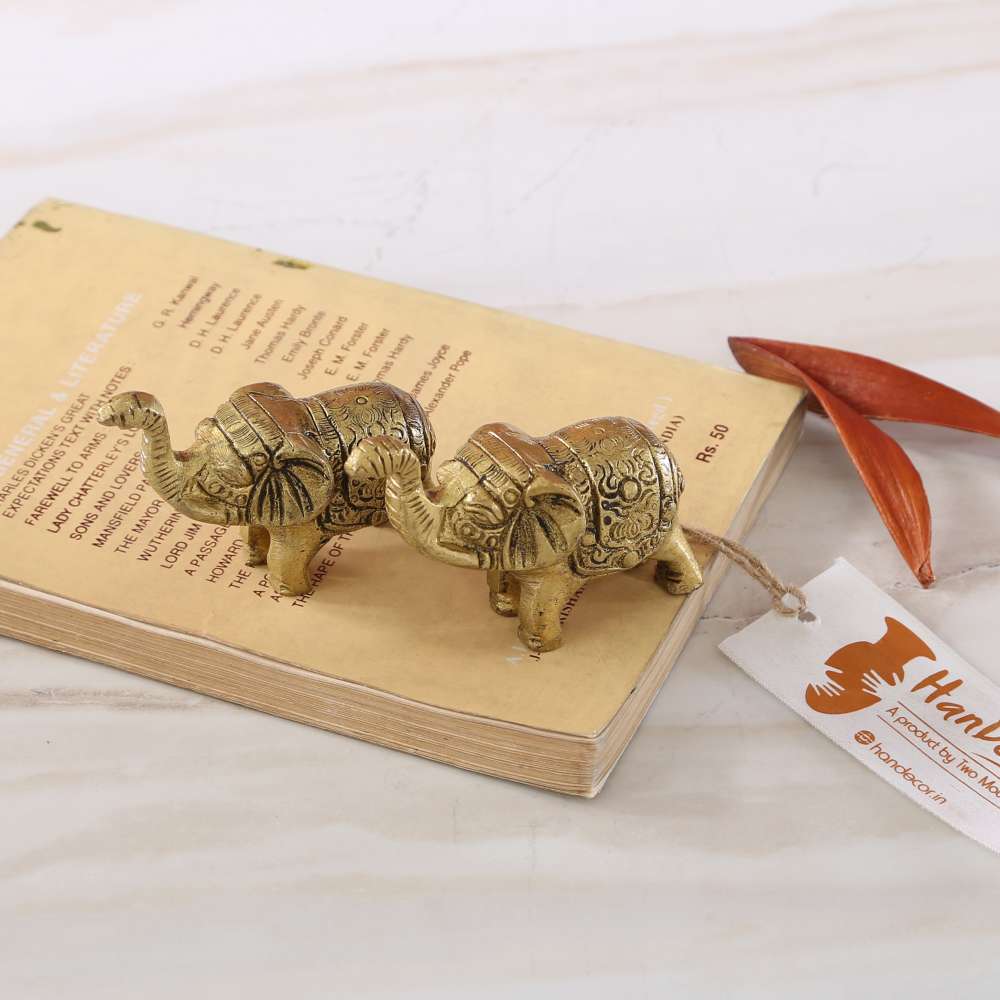 Ethnic Indian Brass Elephant Showpiece - Set of 2