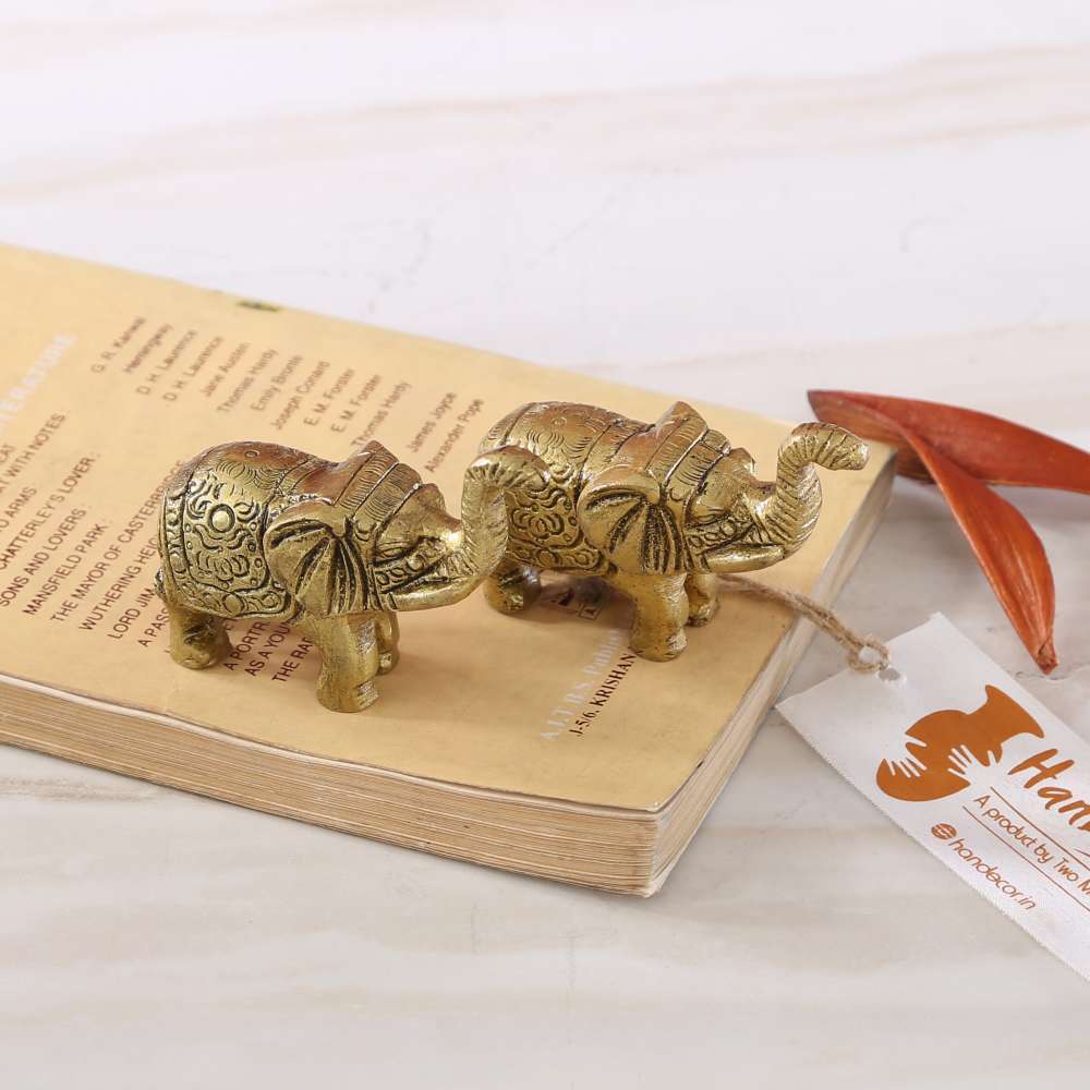 Ethnic Indian Brass Elephant Showpiece - Set of 2