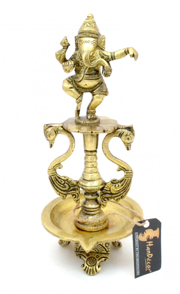 Brass Dancing Ganesha Oil Diya with Base