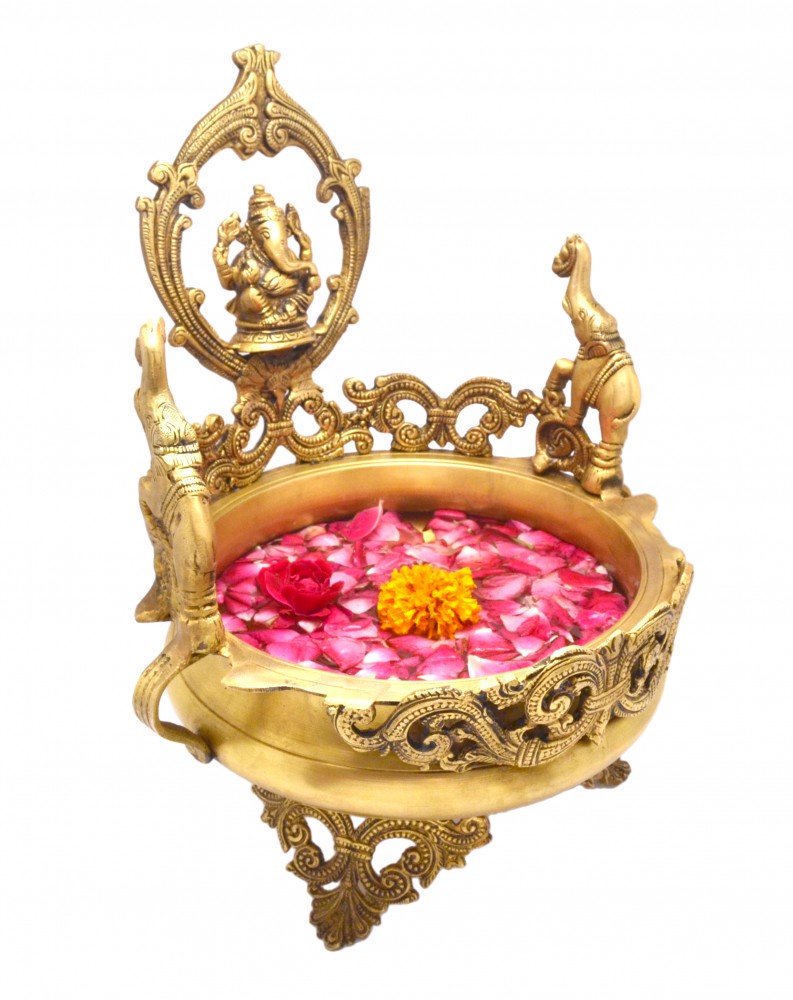 Elephant Design Decorative Ganesha Brass Urli Traditional Bowl Showpiece