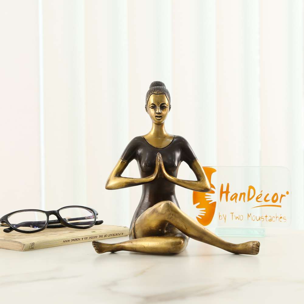 Brass Namaste Yoga Instructions Sitting Lady Sculpture Showpiece