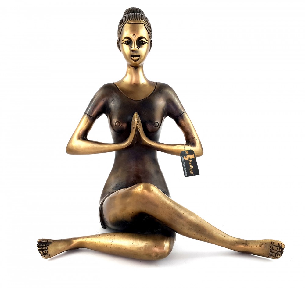 Brass Namaste Yoga Instructions Sitting Lady Sculpture Showpiece