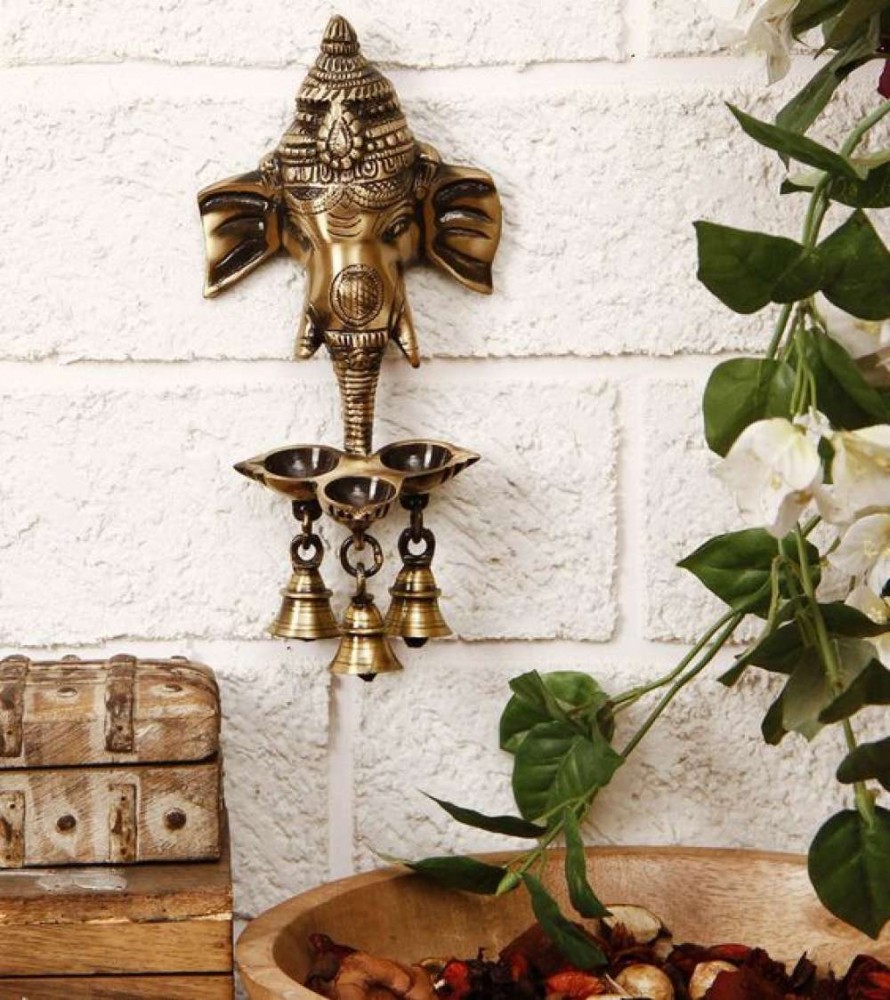 Brass Ganesha Wall Hanging Deepak With Bells