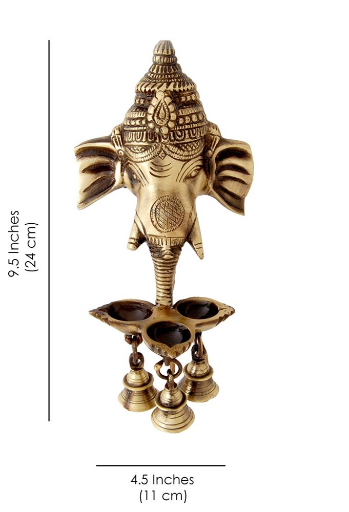 Brass Ganesha Wall Hanging Deepak With Bells