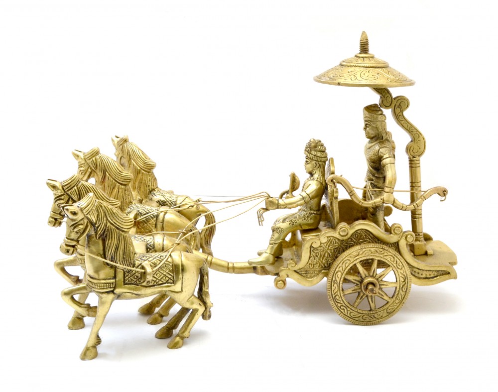 Brass Krishna Arjuna Rath with 4 Horses
