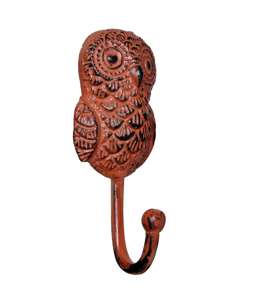 Handcrafted Owl Design Key Hook - Rustic Orange