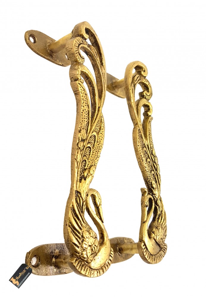 Peacock Design 7 Inches Brass Door Handle - Antique Yellow
