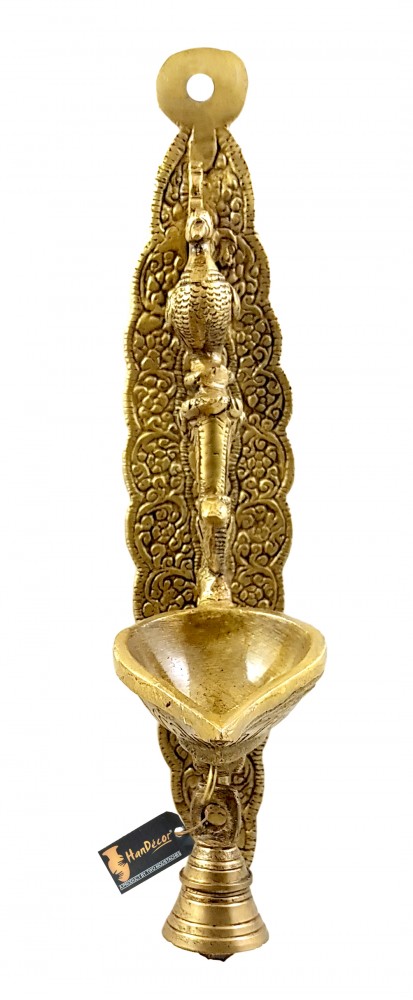 Peacock on Ethnic Carved Design Brass Hanging Diya