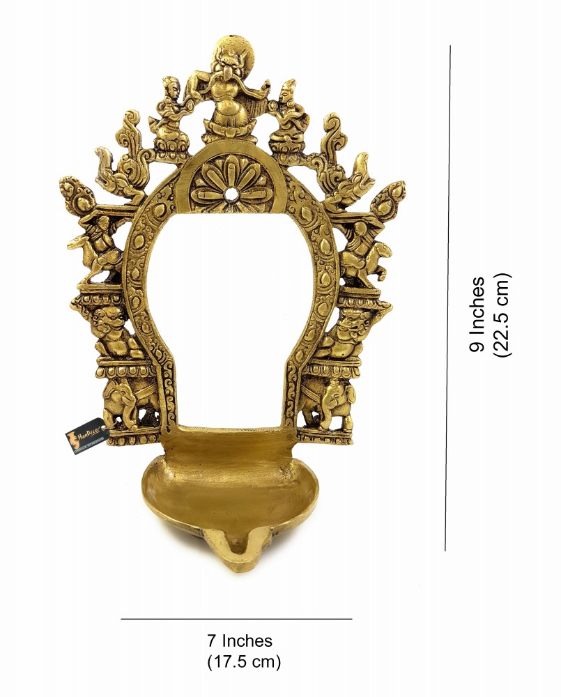 Ethnic Indian Carving Brass Prabhavali Frame with Diya