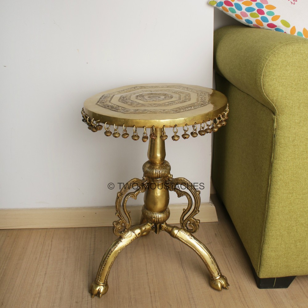 Ethnic Indian Carving Decorative Brass Corner Table