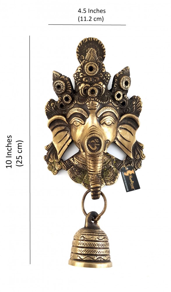Crown Ganesha Brass Wall Hanging with Designer Bell