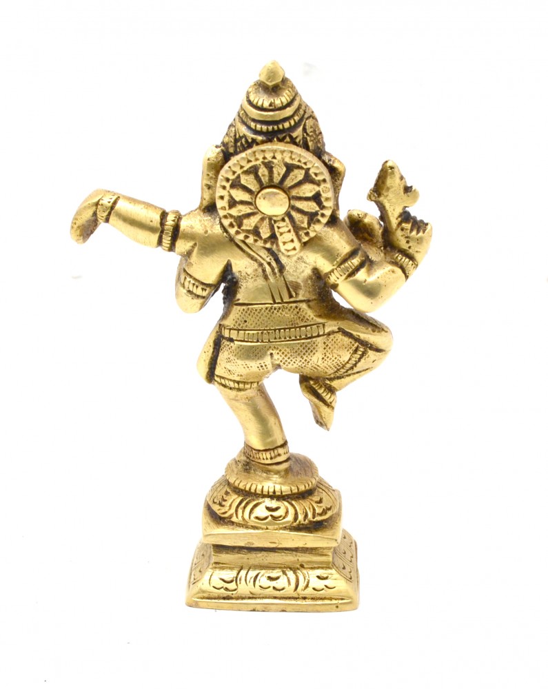 Two Moustaches Brass Dancing Ganesha Idol Antique Yellow | Home Decor |