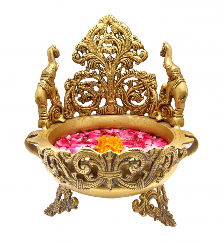 Brass Elephant Design Handcrafted Decorative Urli