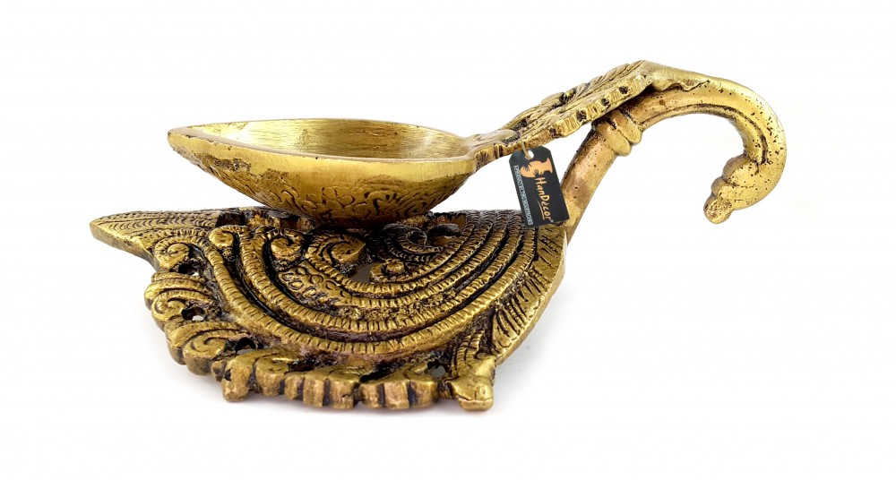 Ethnic Indian Design Carved Brass Diya