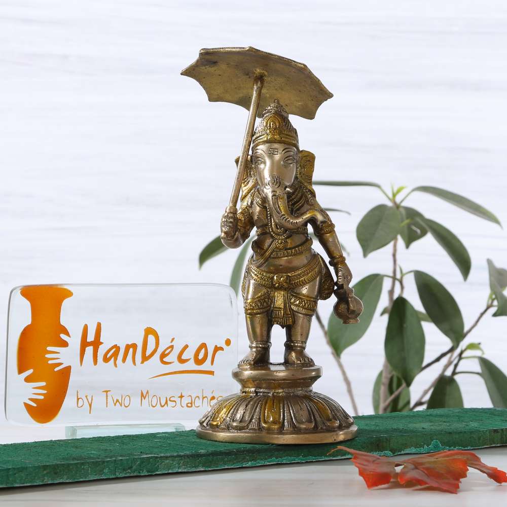 Ganesha Holding Umbrella Brass Showpiece