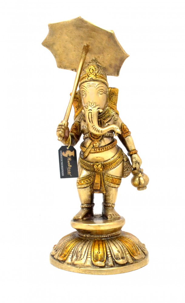 Ganesha Holding Umbrella Brass Showpiece