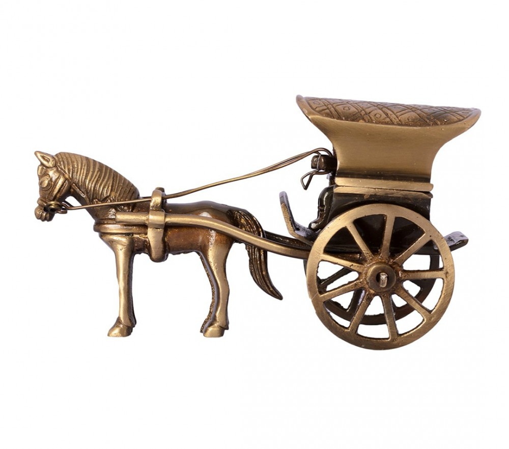 Two Moustaches Horse Cart Brass Showpiece