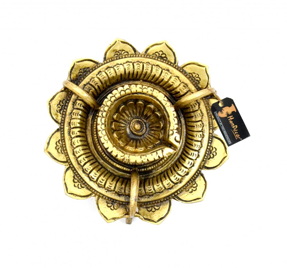 Lotus Shaped Round Brass Diya