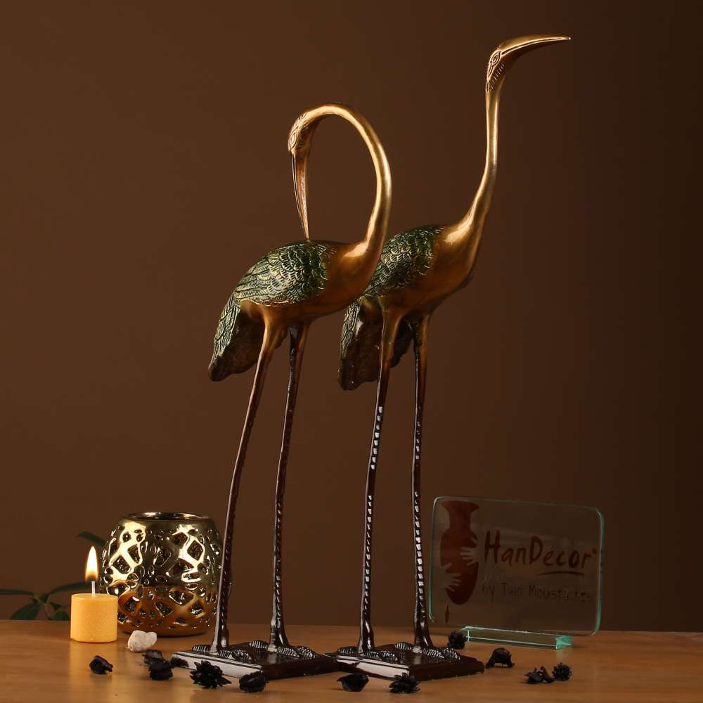 Two Moustaches Love Cranes Pair Brass Showpiece