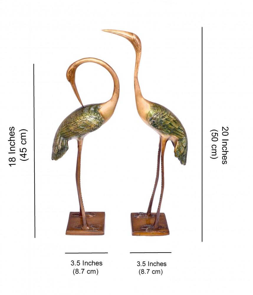 Two Moustaches Love Cranes Pair Brass Showpiece