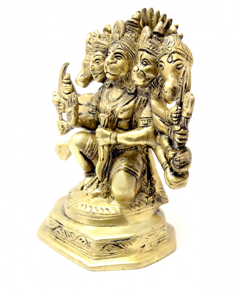 Seated Panchmukhi Hanuman Brass Statue