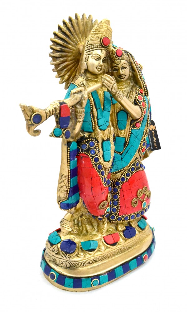 Brass Radha Krishna Gemstone Showpiece
