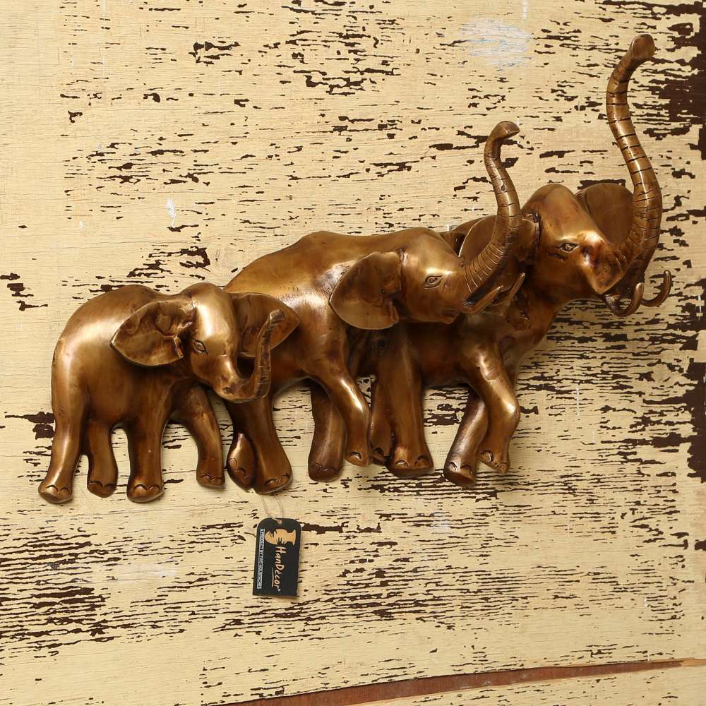 Brass Elephant Family Wall Hanging Decorative