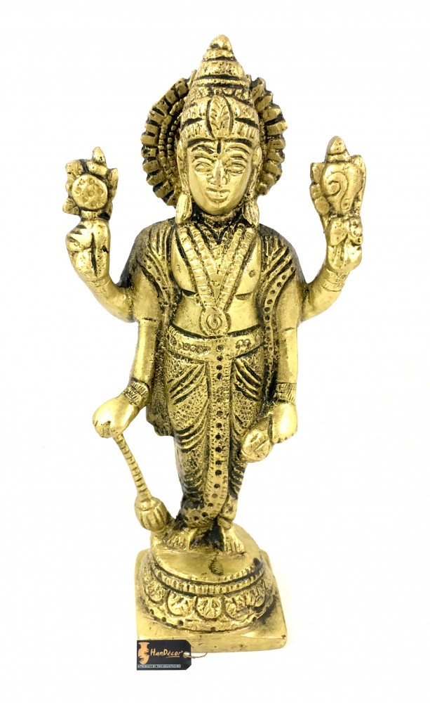 Standing Lord Vishnu Holding Club Brass Statue