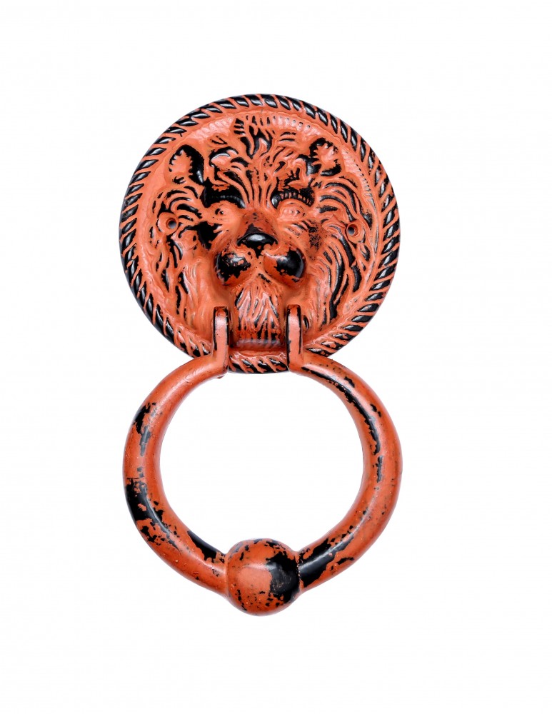 Lion Face Door Knocker - Rustic Orange