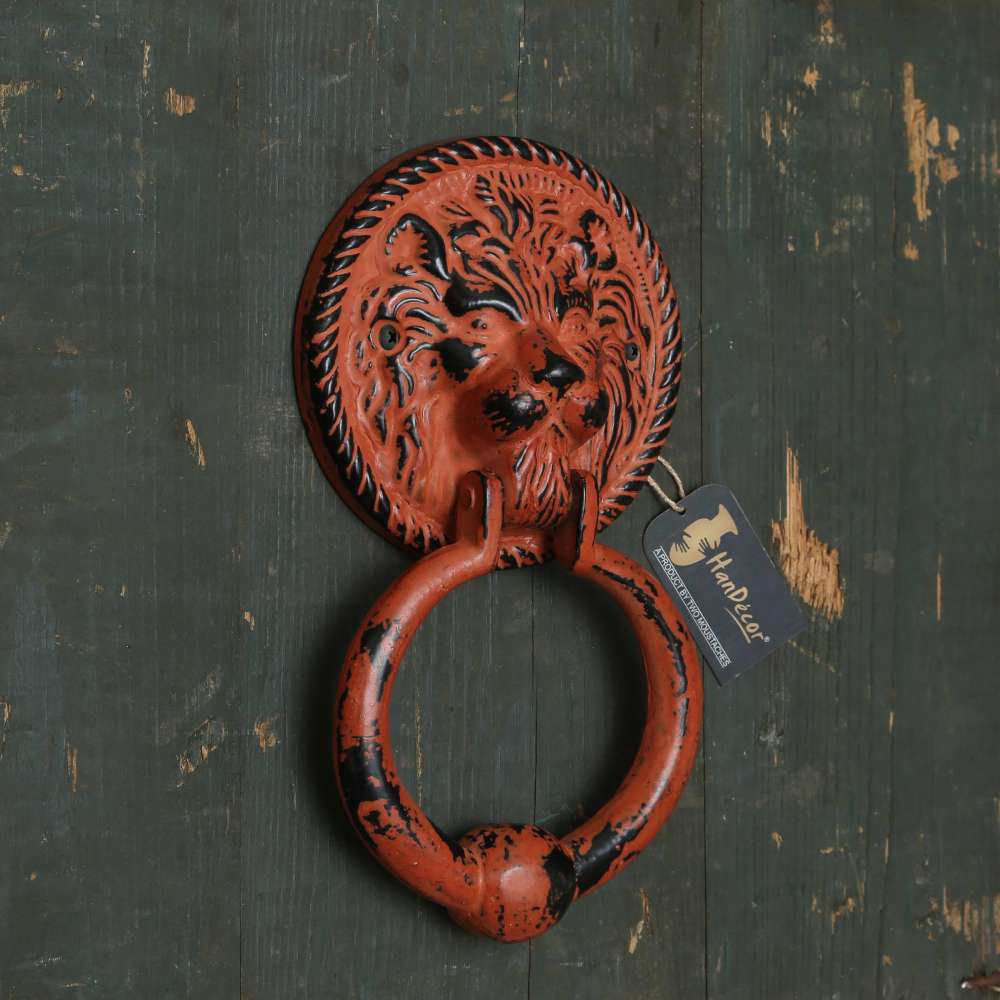 Lion Face Door Knocker - Rustic Orange