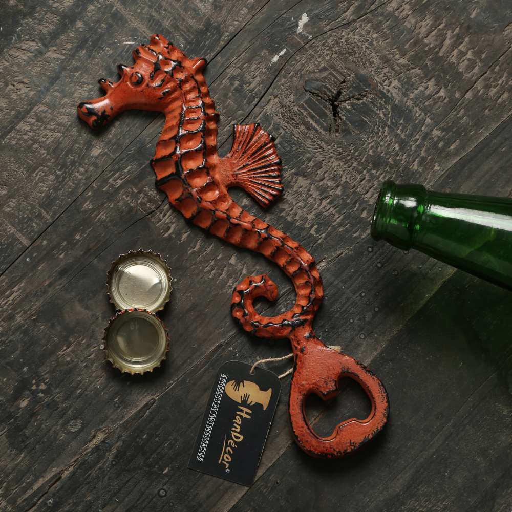 Vintage Sea Horse Design Bottle Opener - Rustic Orange
