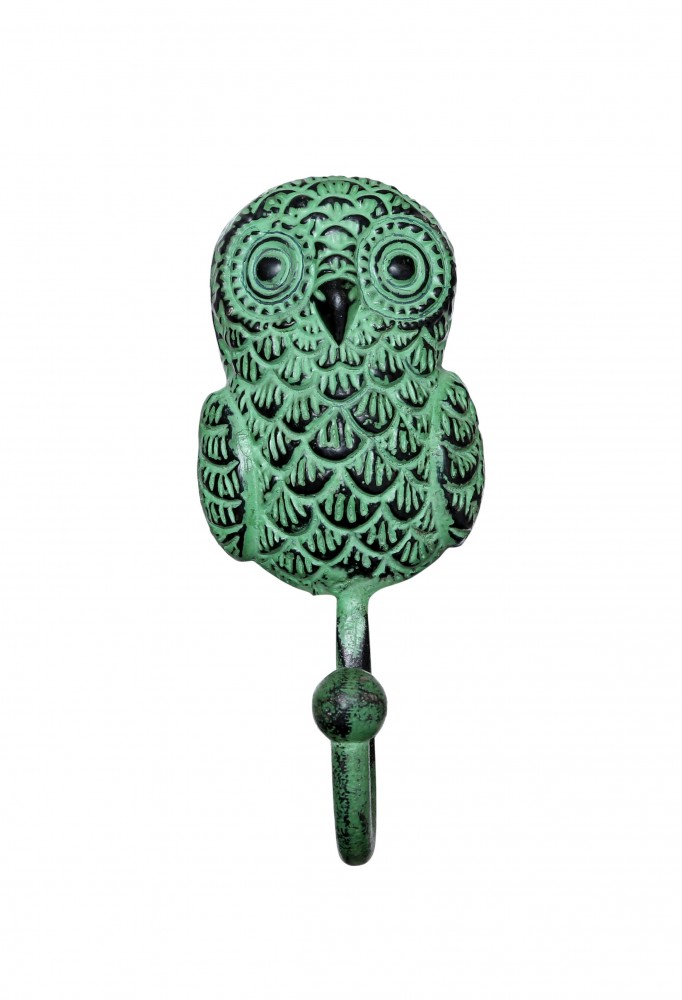 Rustic Owl Design Key Hook - Teal Green