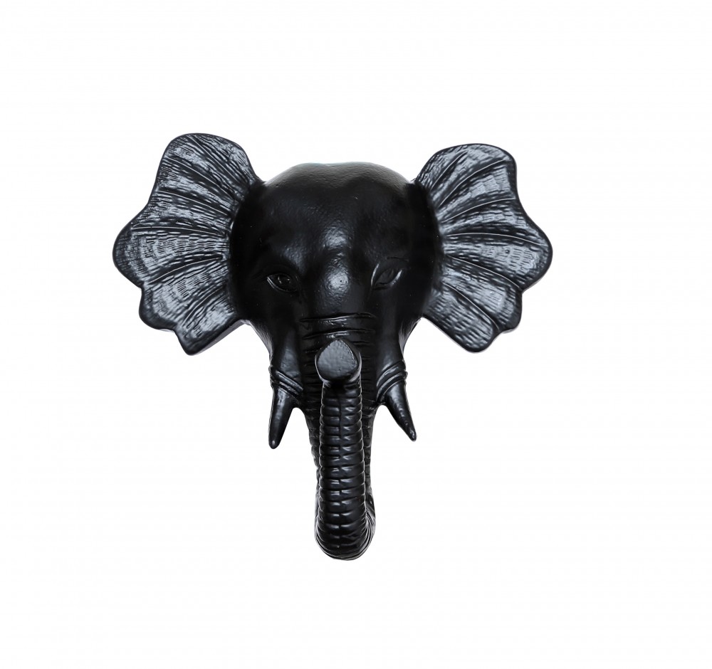 Metal Standing Elephant Shape Single Wall Figurine Hook - Black