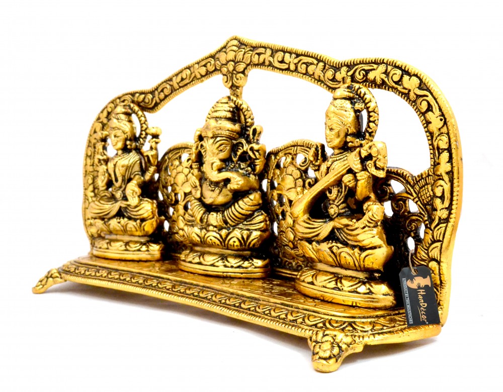 Laxmi Ganesha Saraswati Golden Idol