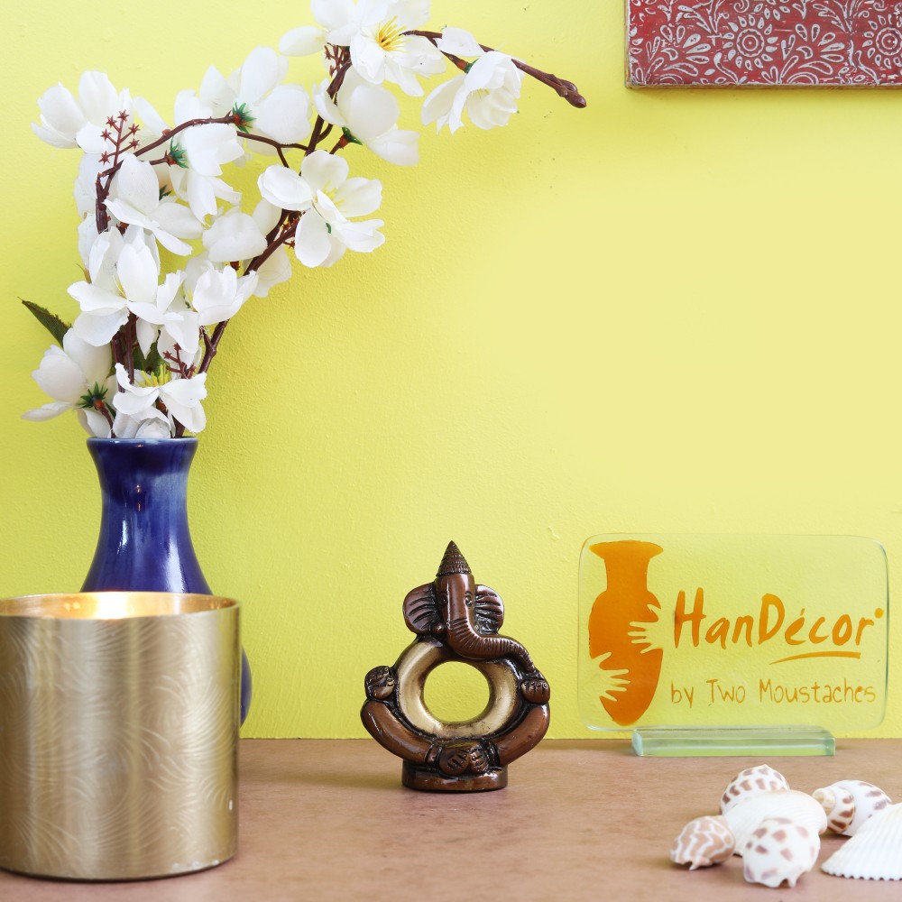 Ring Ganesha Multicolored Brass Showpiece