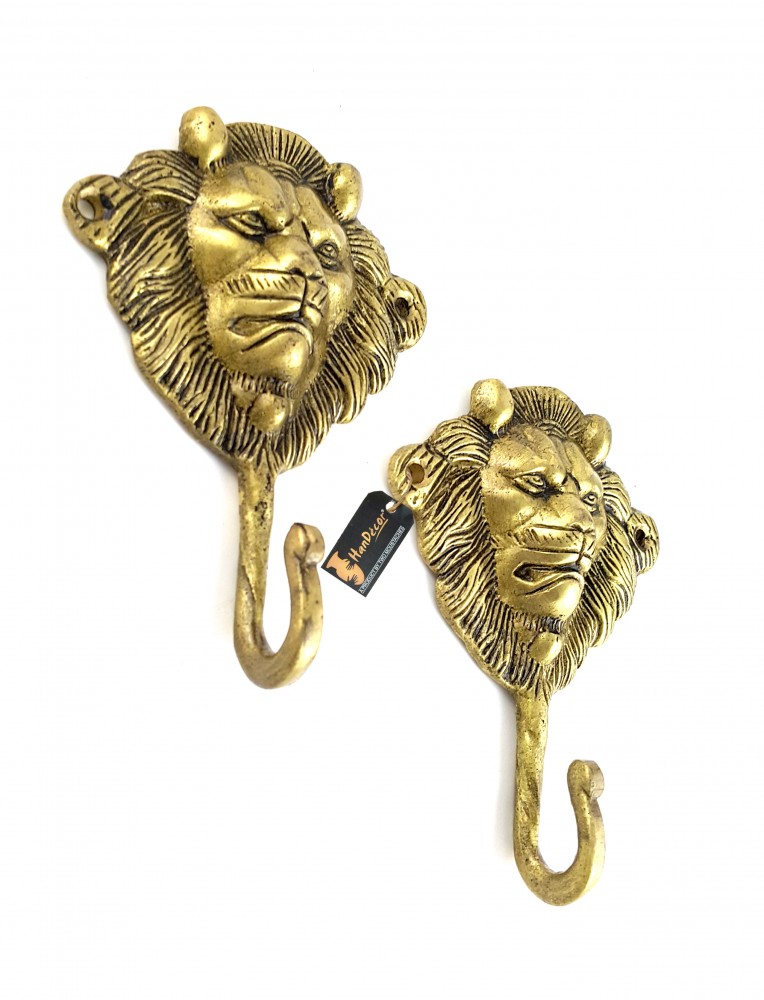 Lion Face Brass Key Hook/Holder - Set of 2