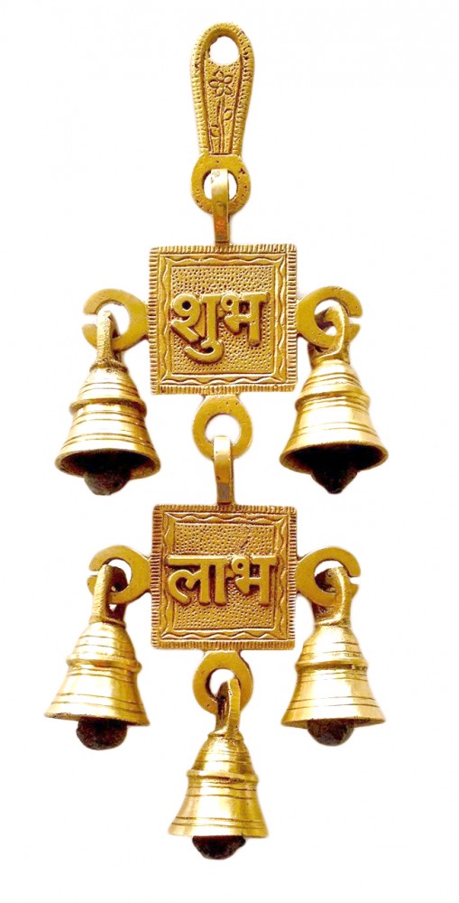 Two Moustaches Brass Shubh Labh Hanging Bells Showpiece | Home Decor |