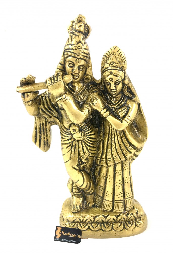 Brass Radha Krishna Pair Idol Antique Yellow