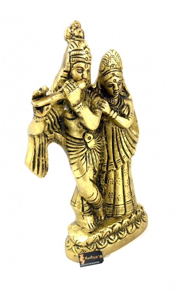 Brass Radha Krishna Pair Idol Antique Yellow