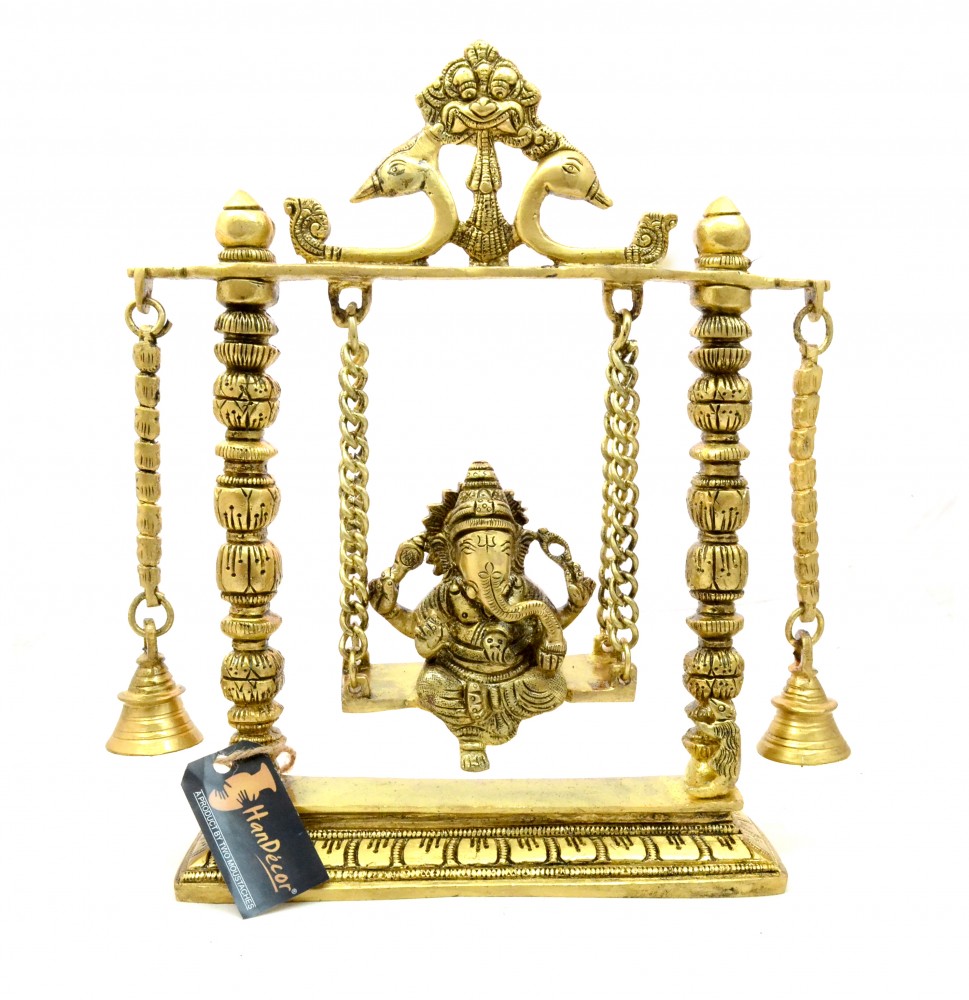 Ganesha on Jhoola Swing with Bells Premium Brass Showpiece