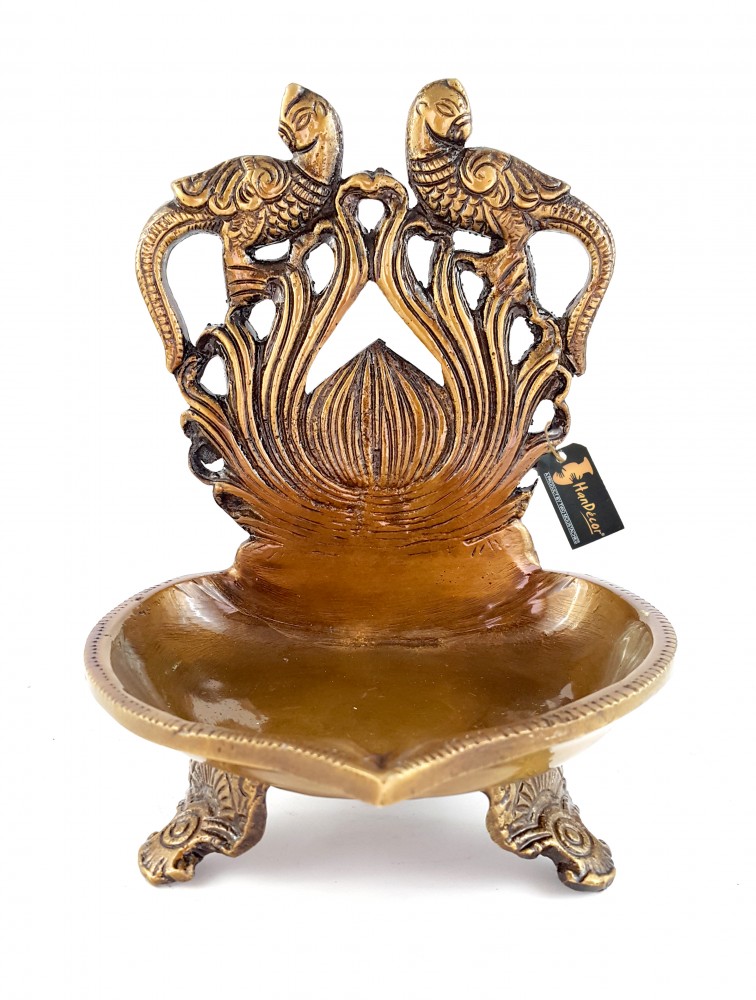 Brass Twin Peacock Over Carving Table Diya