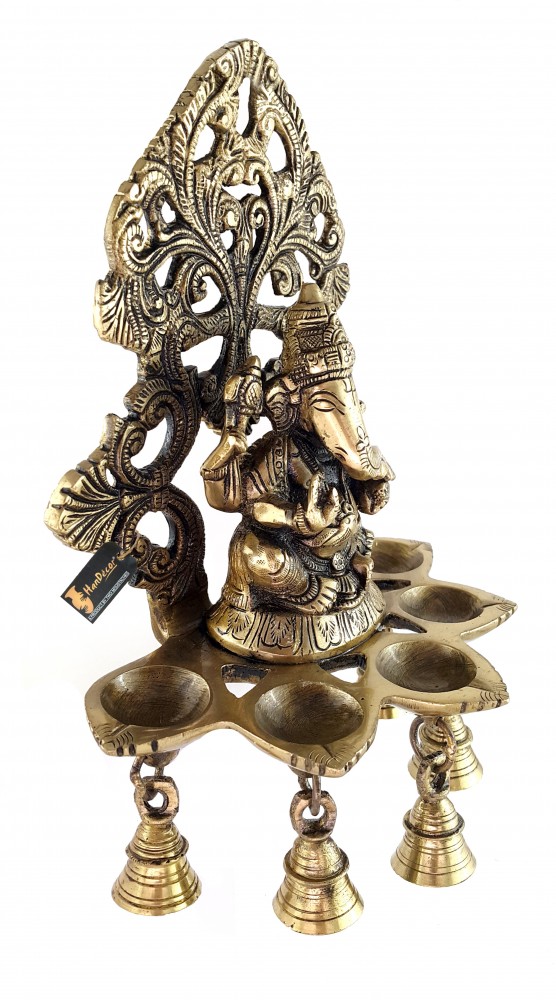 Brass Panchdeep Ganesha Hanging with Bells