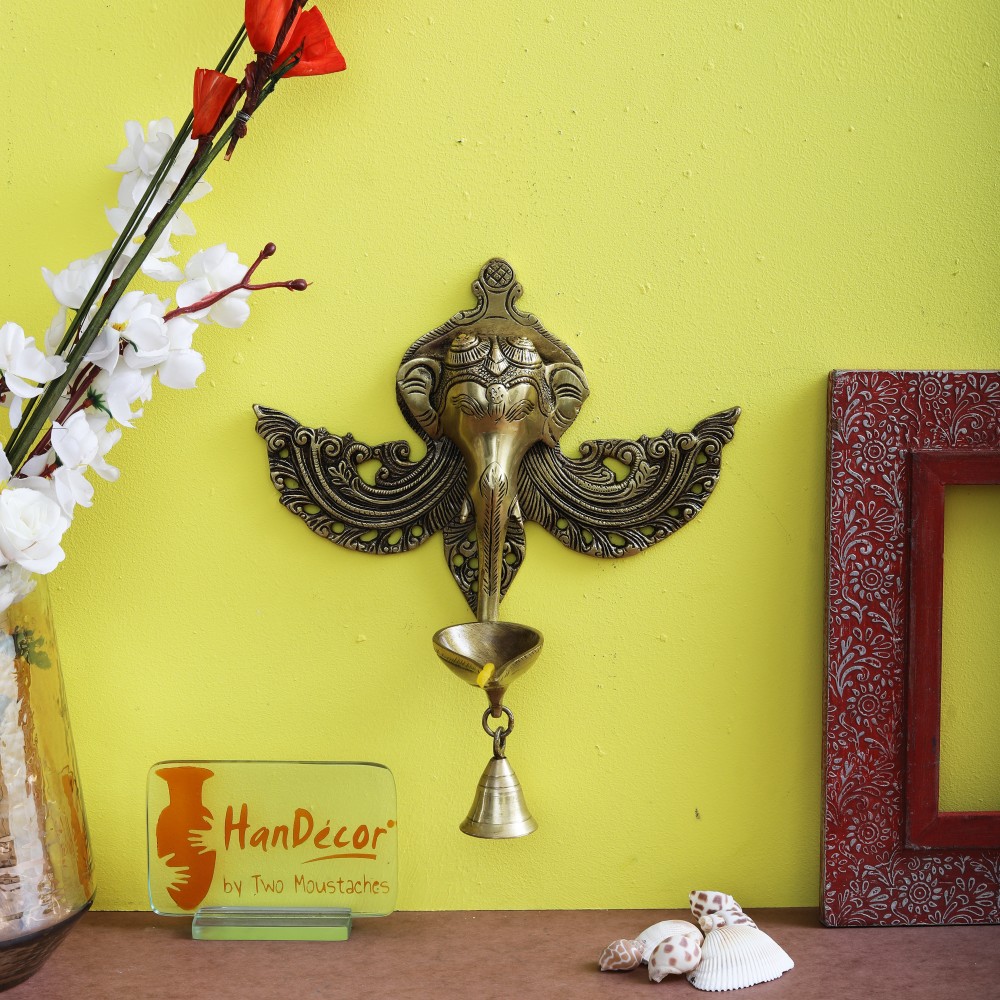 Buy Ganesha Oil Lamp Wall Hanging Brass Showpiece Online at Best Price
