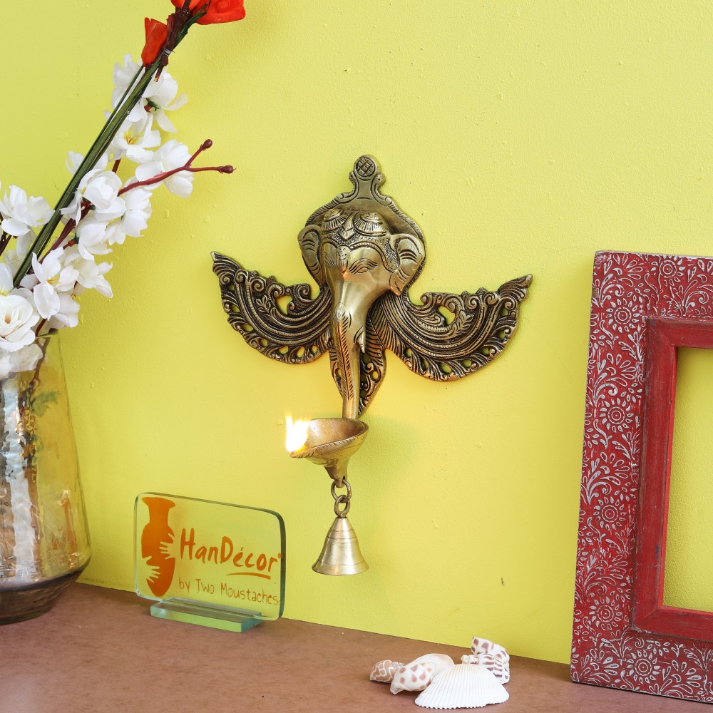 Buy Ganesha Oil Lamp Wall Hanging Brass Showpiece Online at Best Price